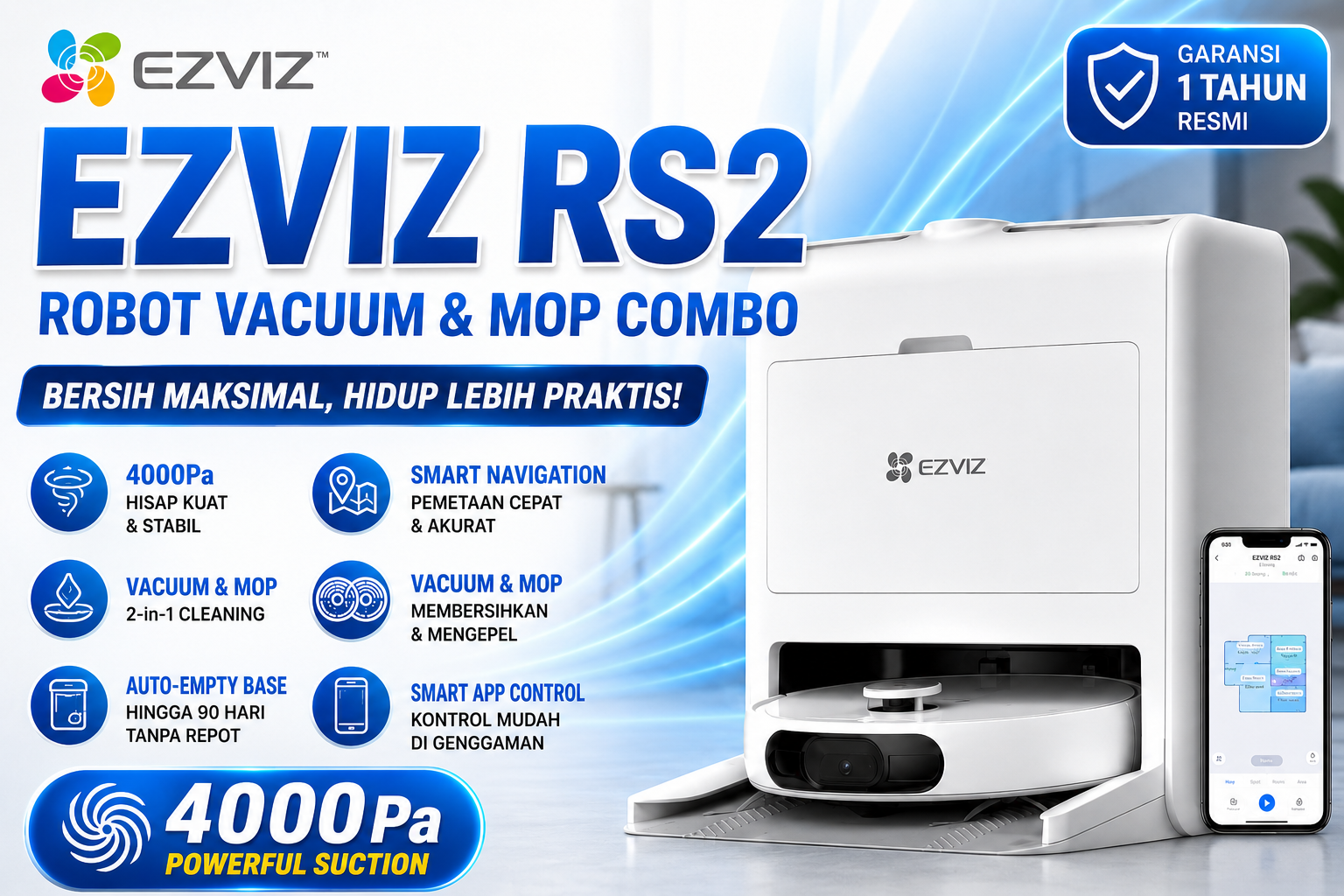 EZVIZ RS2 Robot Vacuum - Solusi Pembersihan Otomatis yang Lebih Cerdas dan Praktis
