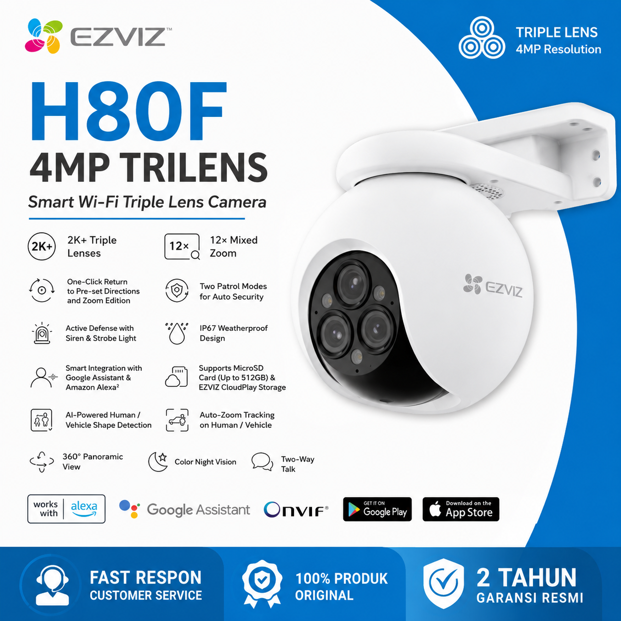 EZVIZ H80F Triple Lens 2K+ Smart Home Wifi IP Camera CCTV Outdoor Pan & Tilt