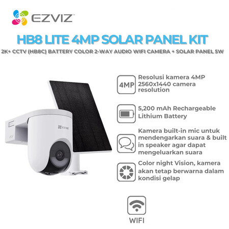 Ezviz HB8C 4MP + Solar Panel Kit Battery-Powered Pan & Tilt Wi-Fi IP Camera Outdoor Kamera CCTV Panel Surya HB8 Lite
