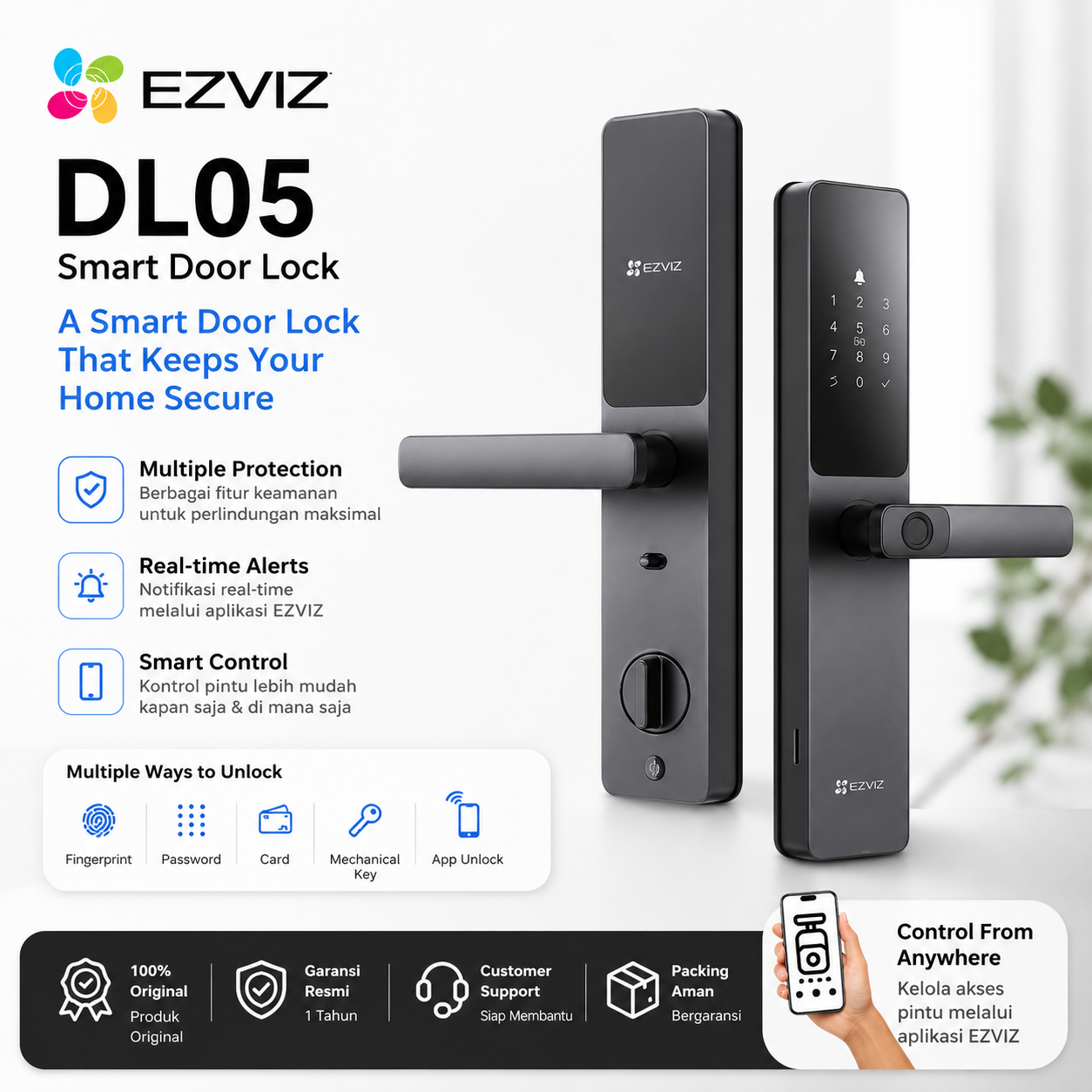 EZVIZ CS-DL05 Smart Digital Door Lock Fingerprint WiFi Kunci Pintu Elektronik